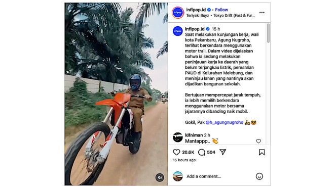 Wali Kota Pekanbaru Pamer Skill saat Kunjungan Kerja Naik Motor Trail