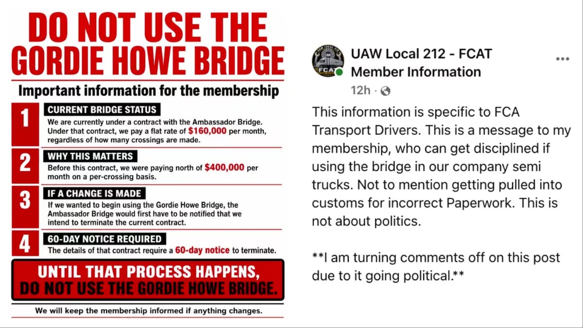 Stellantis Drivers Could Be ‘Disciplined’ For Using Detroit’s New Bridge To Canada