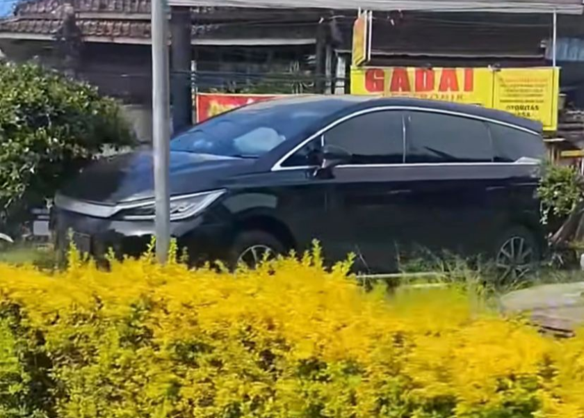 Brakk, BYD M6 Nyangsang Lagi, Kali Ini Tabrak Tugu Panorama Lembang Jawa Barat
