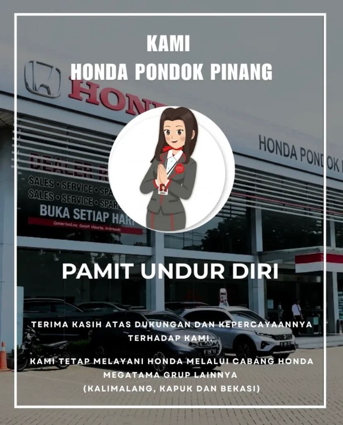Dealer Honda Pondok Pinang, Jakarta Selatan Resmi Tutup Per 1 April 2026