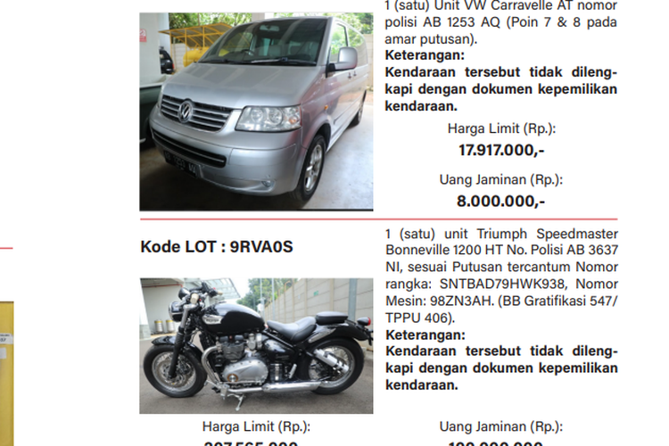 Cara Lengkap dan Mudah Ikut Lelang Kendaraan Sitaan KPK