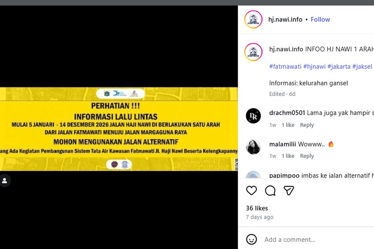Hindari Jalan Haji Nawi, Ada Pekerjaan Sistem Tata Air
