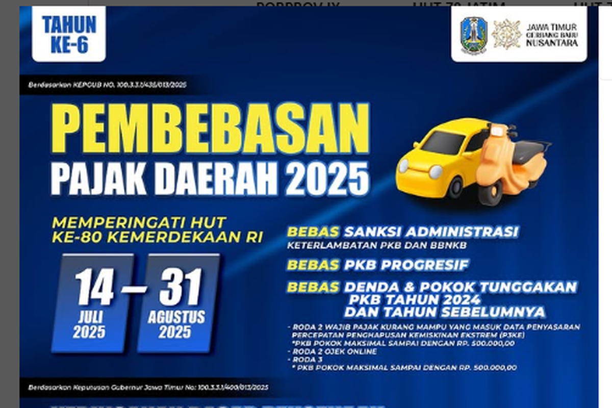 Jawa Timur Gelar Pemutihan Pajak Kendaraan, Ojol Jadi Prioritas