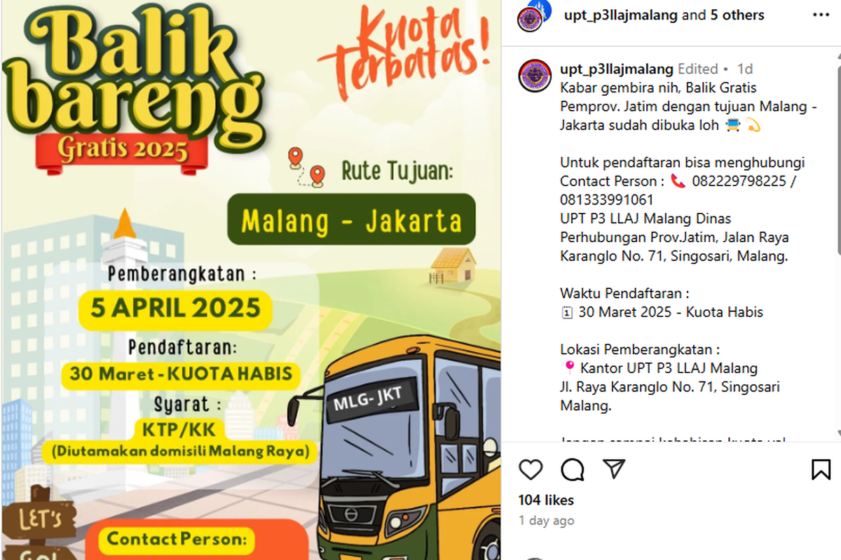 Pemprov Jatim Gelar Program Balik Gratis dari Malang ke Jakarta