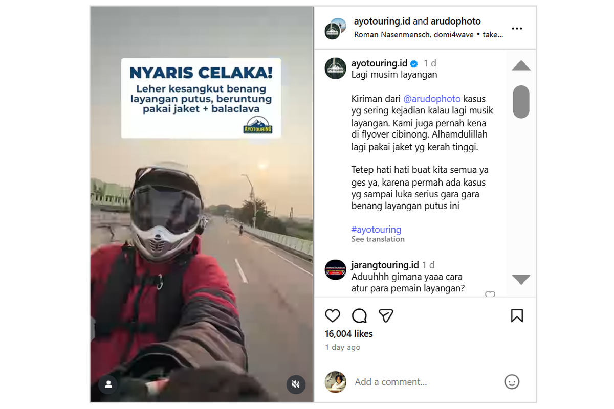 Benang Layangan di Flyover Cakung Mengancam Leher Pengendara Motor