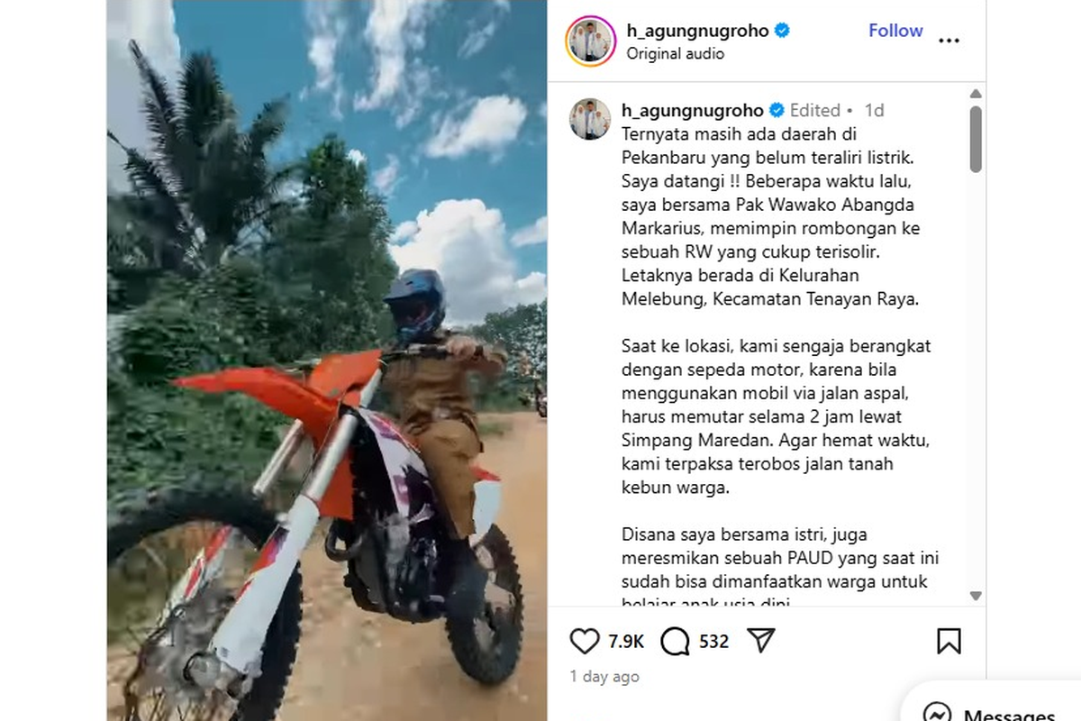 Unggahan Viral, Wali Kota Pekanbaru Kunjungan Kerja Naik Motor Trail