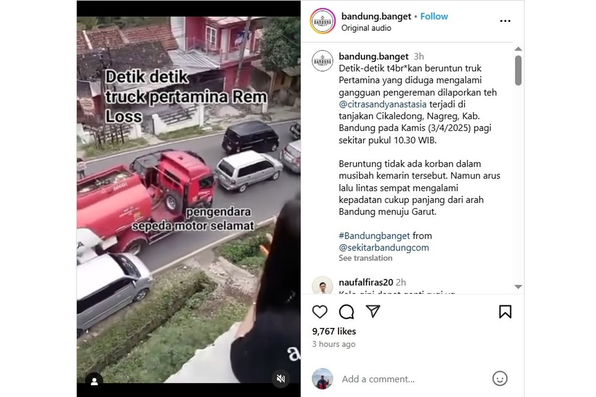 Video Viral Tabrakan Beruntun Truk Pertamina di Nagreg