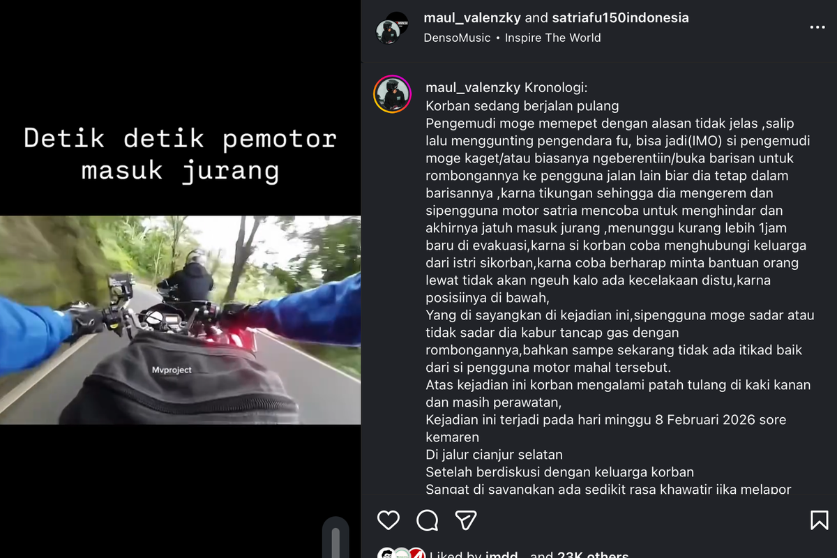 Cerita Lengkap Bikers Korban Disalip Moge sampai Terjun ke Jurang