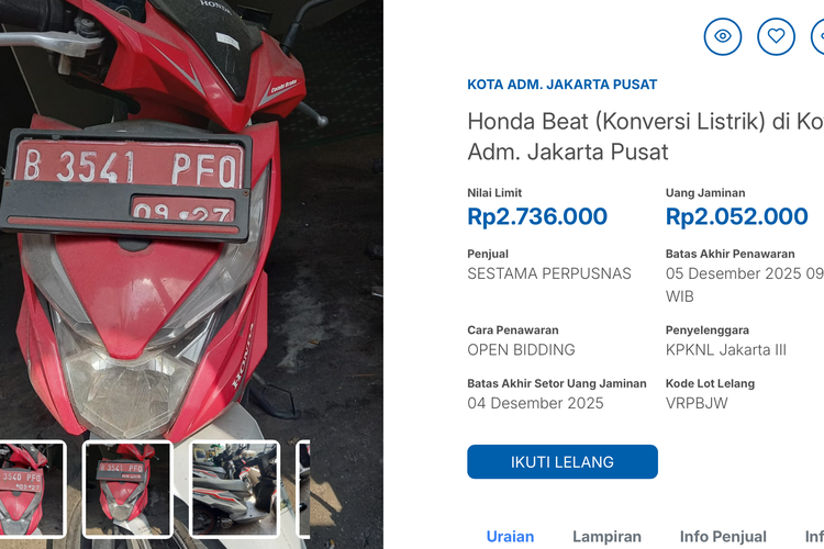 Lelang Honda BeAT Konversi Listrik, mulai Rp 2 Jutaan Saja