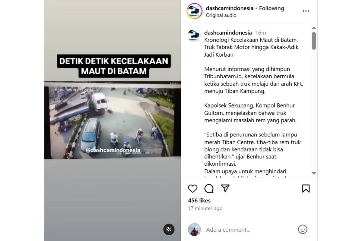 Kecelakaan Truk di Perempatan Tiban Batam, Begini Kronologinya