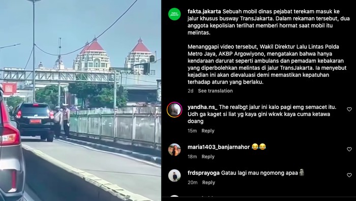 Mobil Pelat Dinas Lewat Jalur TransJakarta tapi Diberi Hormat, Polisi Bilang Begini