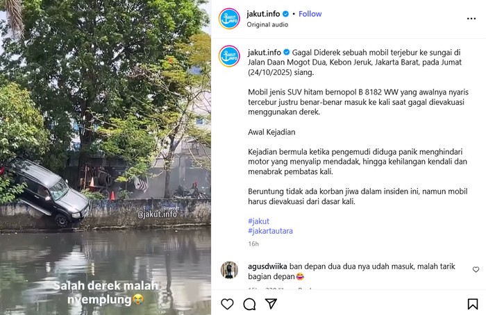 Apes! Detik-detik Ford Everest Nyemplung ke Kali saat Diderek