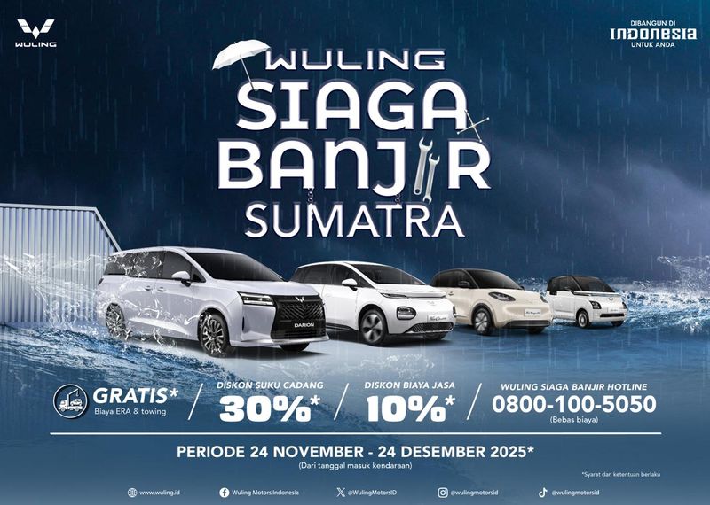 Wuling Kasih Towing Gratis-Diskon Suku Cadang Buat Mobil Terdampak Banjir Sumatra