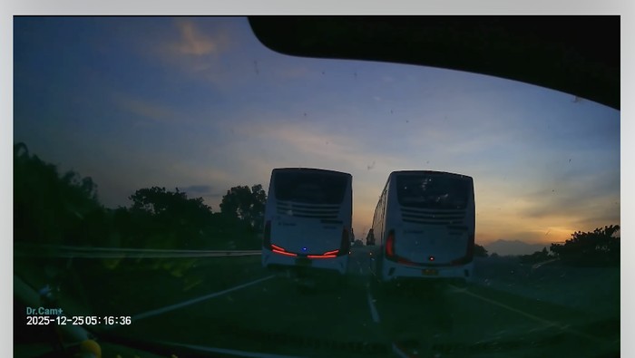 Viral 2 Bus Damri Jalan Beriringan di Tol, Nyaris Bikin Celaka