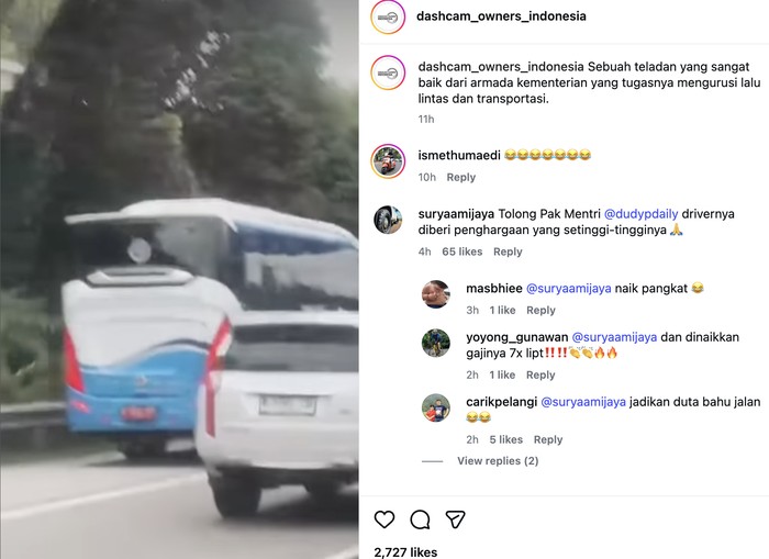 Viral Bus Diduga Milik Kementerian Perhubungan Lewat Bahu Jalan