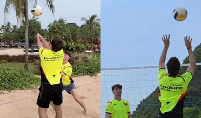 Aksi Pebalap MotoGP Main Voli Bareng Warlok di Lombok