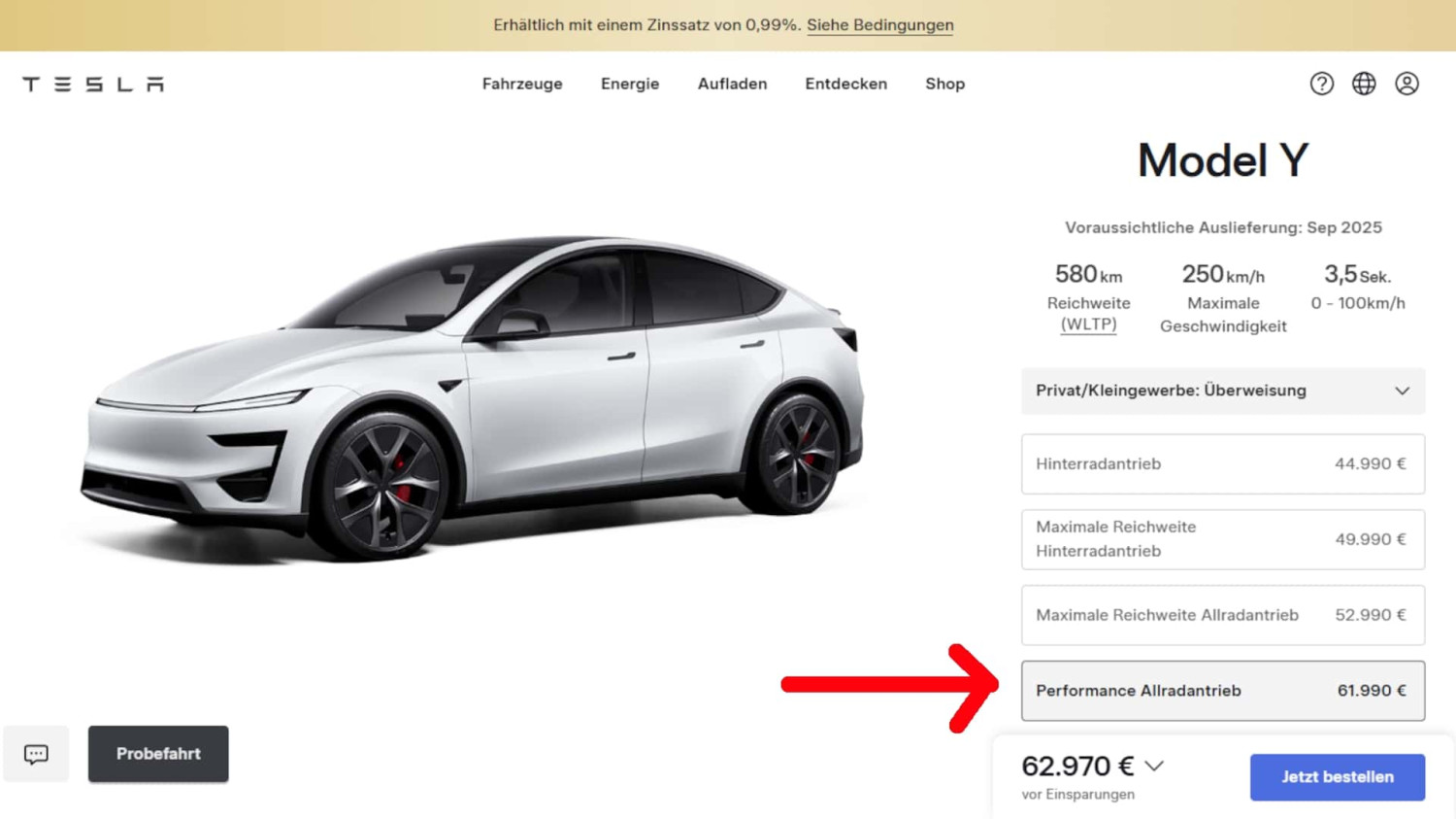 Tesla, Tesla Model Y Performance startet mit 460 PS und 250 km/h