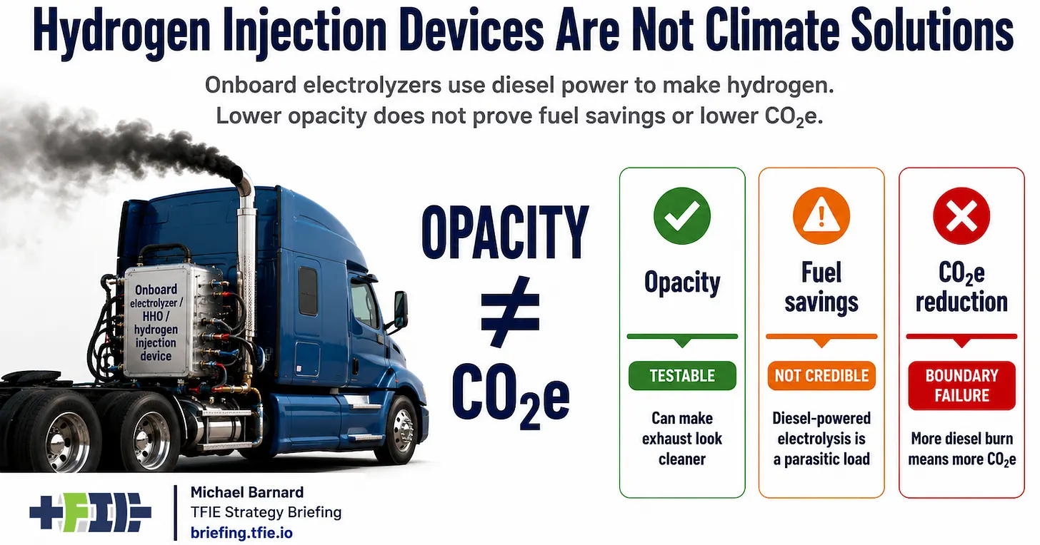 Hydrogen Injection Can Make Diesel Exhaust Look Cleaner. The Carbon Math Still Fails.