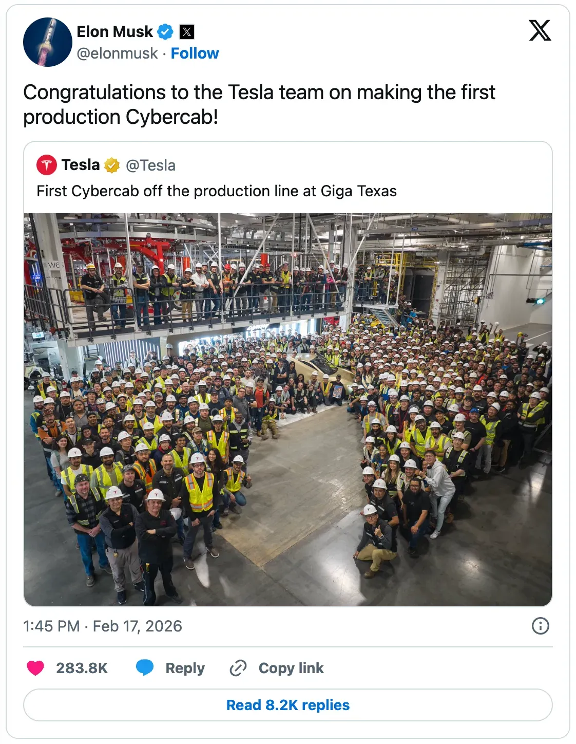 Tesla's first Cybercab rolls off the line in Texas ahead of schedule