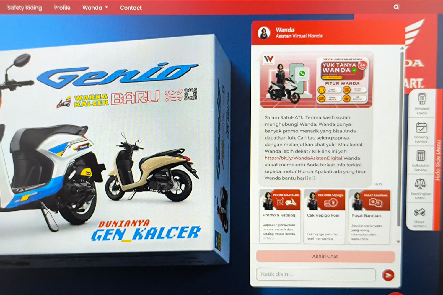 Asisten Virtual Wanda, Asisten Virtual Honda yang Siap Layani Konsumen 24 Jam