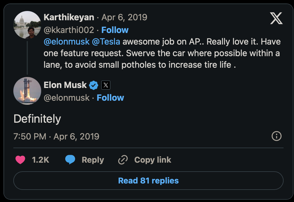 Tesla FSD can soon avoid potholes, says Elon Musk who said exactly that in 2019