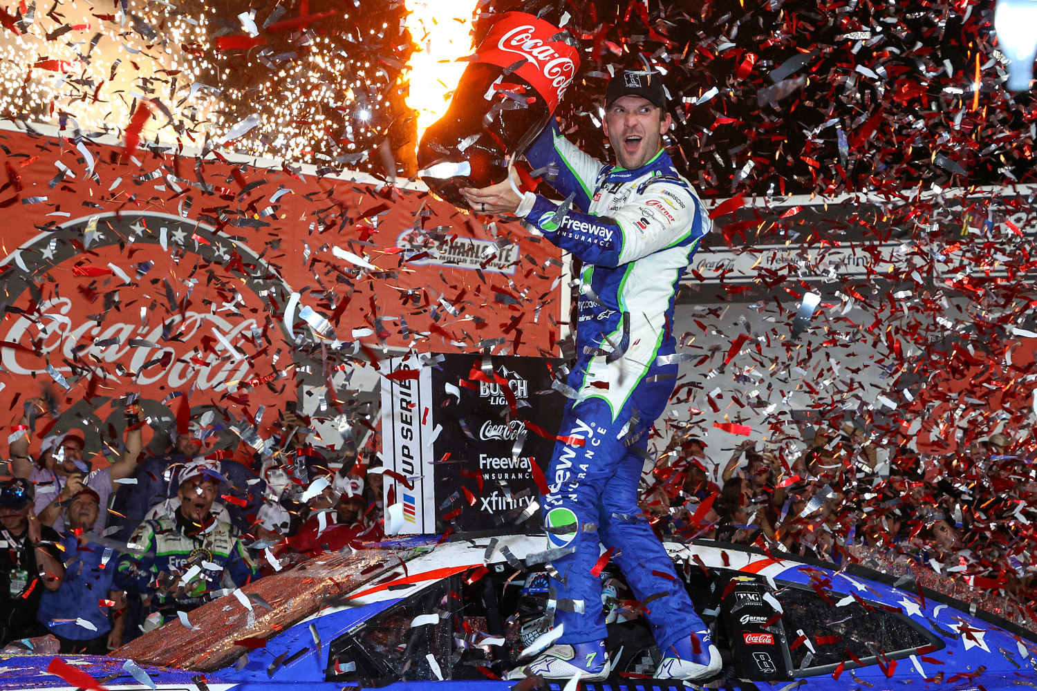 Former KBM Driver Daniel Suárez Win Rain-Shortened Coca-Cola 600, Dedicates it to Kyle Busch