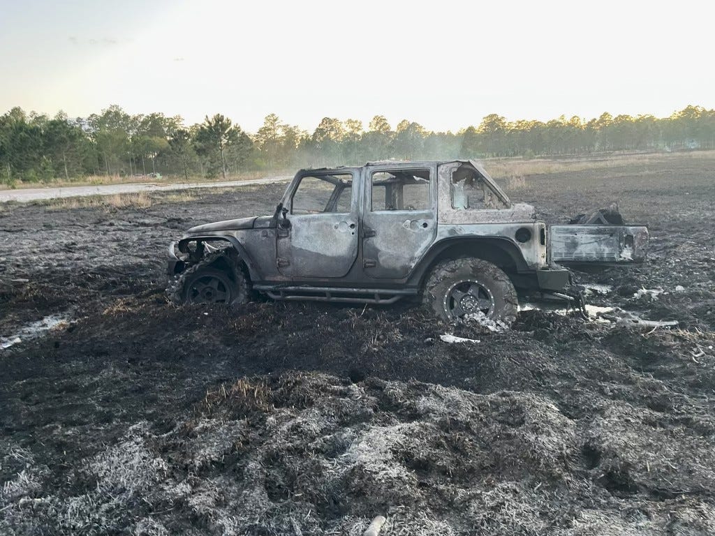 Jeep Wrangler Gets Stuck in Mud, Starts 20-Acre Wildfire in Florida's Ocala National Forest