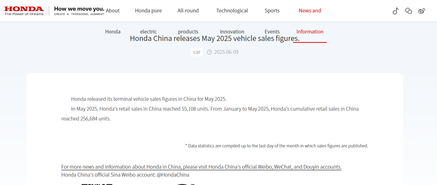 Honda’s China Deliveries Nearly Halve in May Amid EV Market Shift