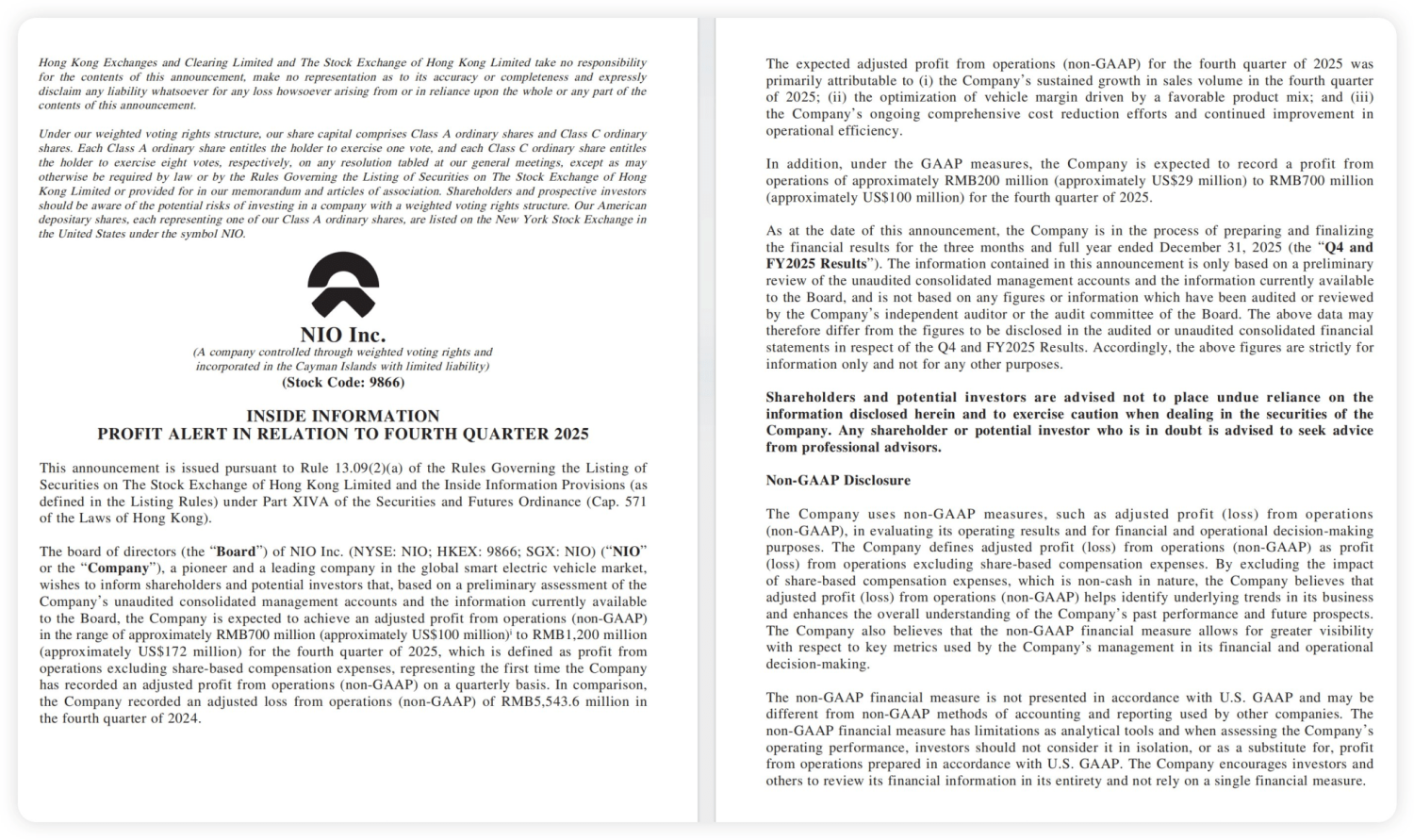 NIO Forecasts Q4 Profit, Hong Kong Shares Jump Over 5%