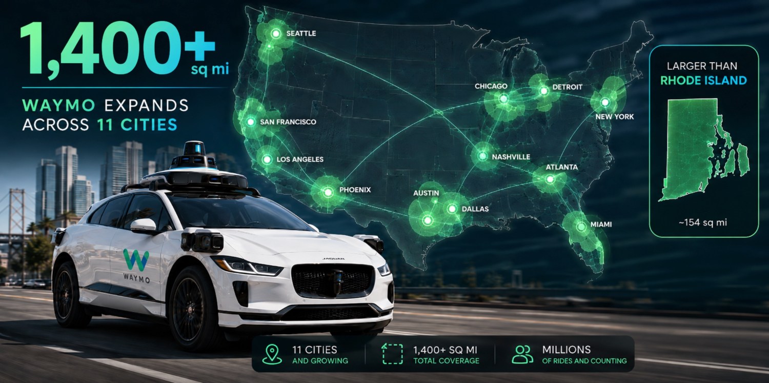 Robotaxi, Waymo expands robotaxi coverage more than 20% — larger than Rhode Island