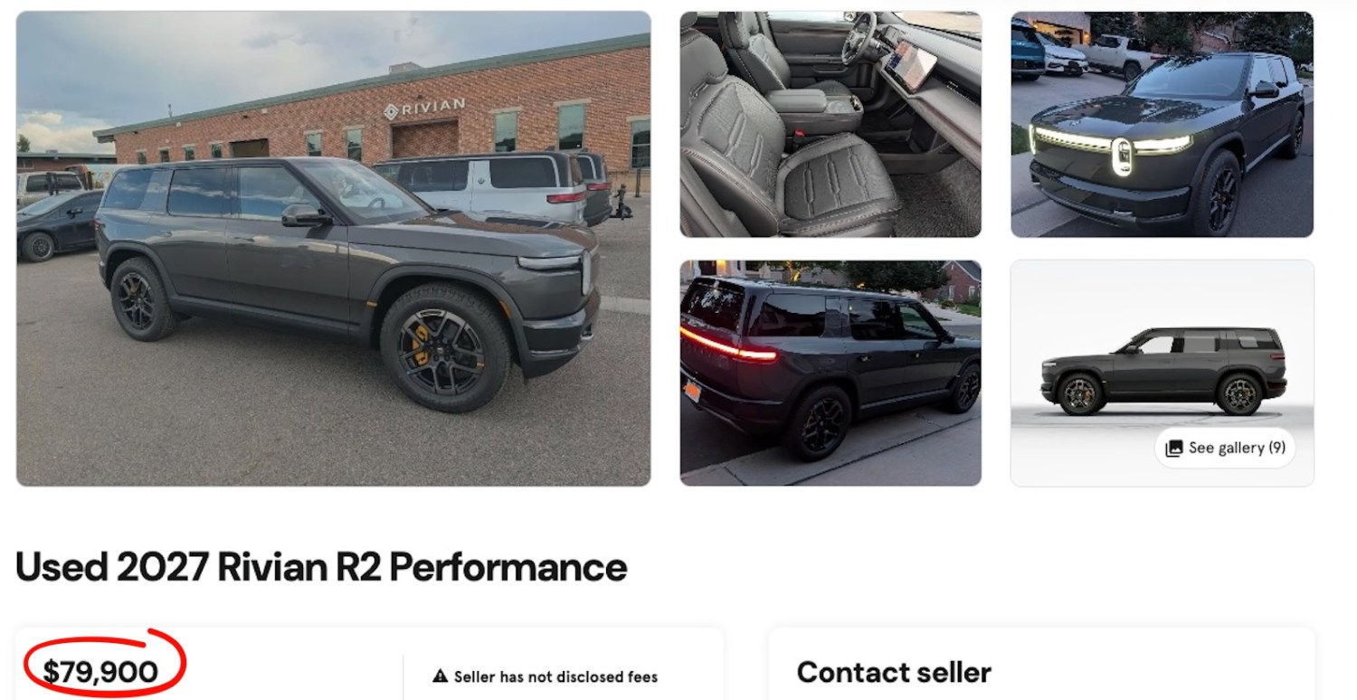 Rivian, Someone is trying to flip a new Rivian R2 for $80,000 — $20K over MSRP