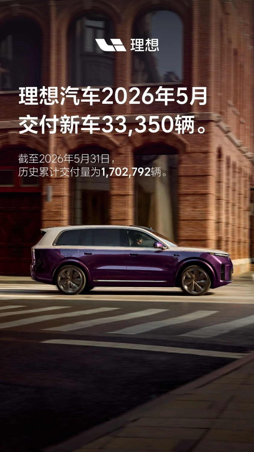 Li Auto, Li Auto Delivers 33,000 New Vehicles in May, Down 18% Year-on-Year