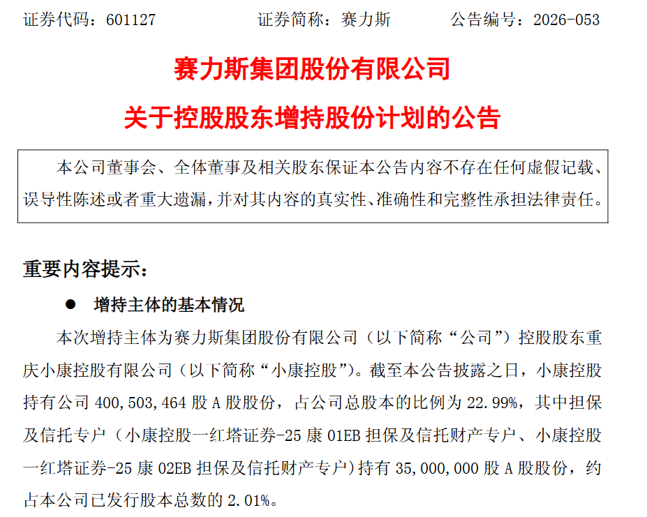 Seres Controlling Shareholder Plans Share Purchase of RMB 150M–300M