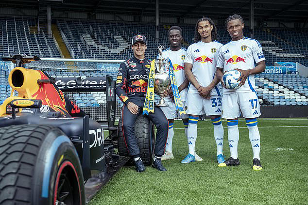 Leeds stars race Red Bull F1 car at Elland Road after challenging driver to contest amid Premier League return