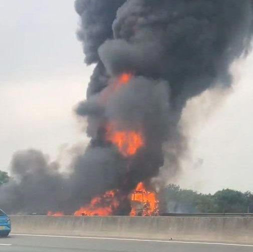Lorry bursts into flames on M25