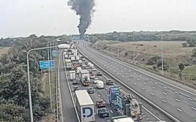 Lorry bursts into flames on M25