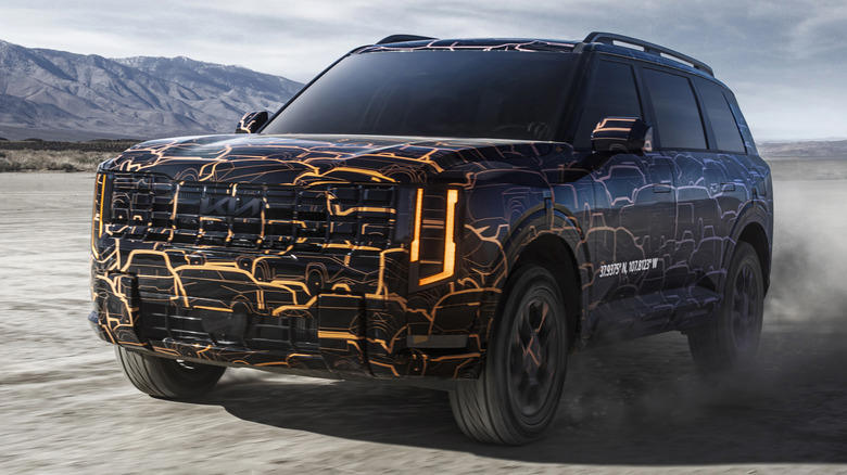 This 2027 Kia Telluride's camouflage wrap is made of sketches from its design process