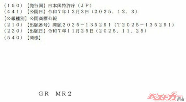 【速報】トヨタが「GR MR2」の車名を出願! 噂のミッドシップ4WDはセリカじゃない? 2028年の登場がもう待ちきれない!