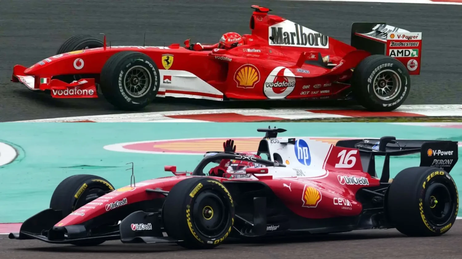 Así ha cambiado la Fórmula 1 en 22 años: el Ferrari de Michael Schumacher es más de cuatro segundos más rápido que el de Charles Leclerc