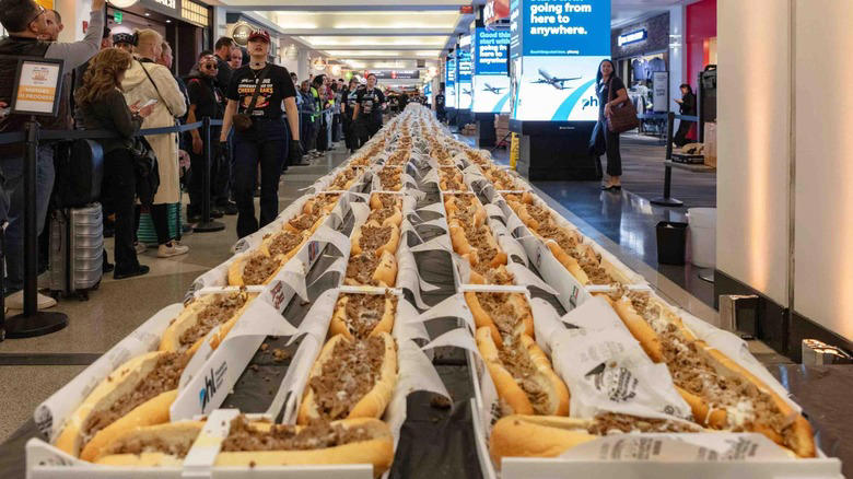 World record for the longest line (of cheesesteak sandwiches) set at Philadelphia airport