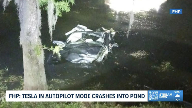 Driver killed when Tesla using 'autopilot' crashes into pond