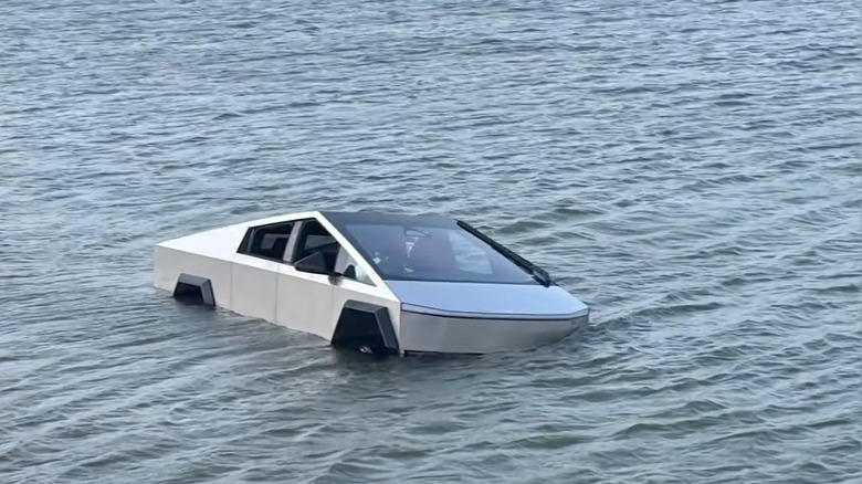 Cybertruck driver's 'Wade Mode' test gets him stuck in a lake – and in jail