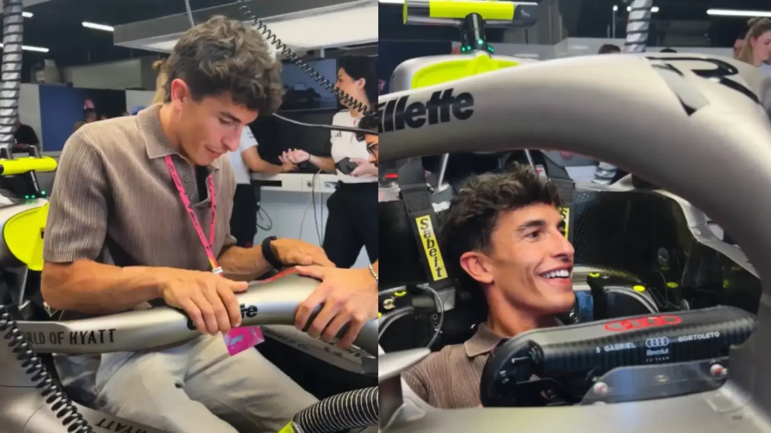 Audi, Marc Márquez, piloto de MotoGP, se sube al Audi de Fórmula 1
