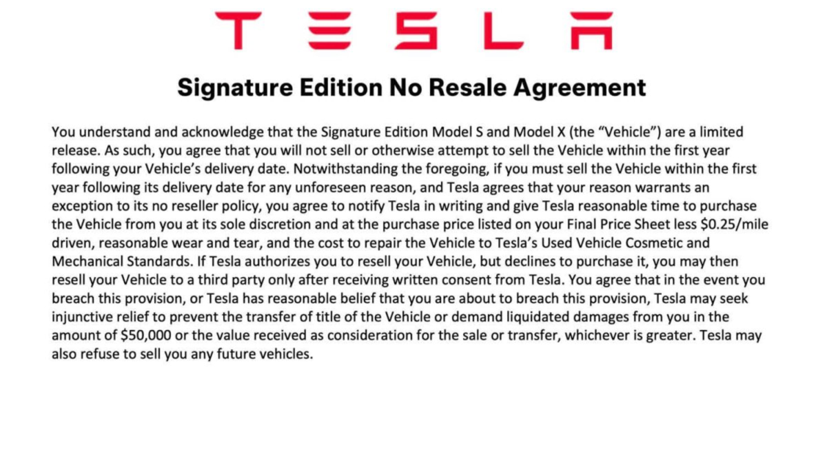 Tesla will fine you $50,000 for flipping its final Model S and X