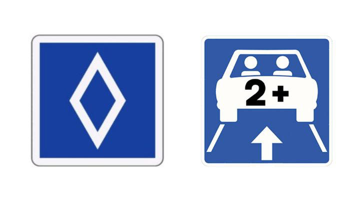 Si ves esta señal azul con rombo blanco en España, preocúpate mucho y para lo antes posible: estás en otro país y no lo sabías