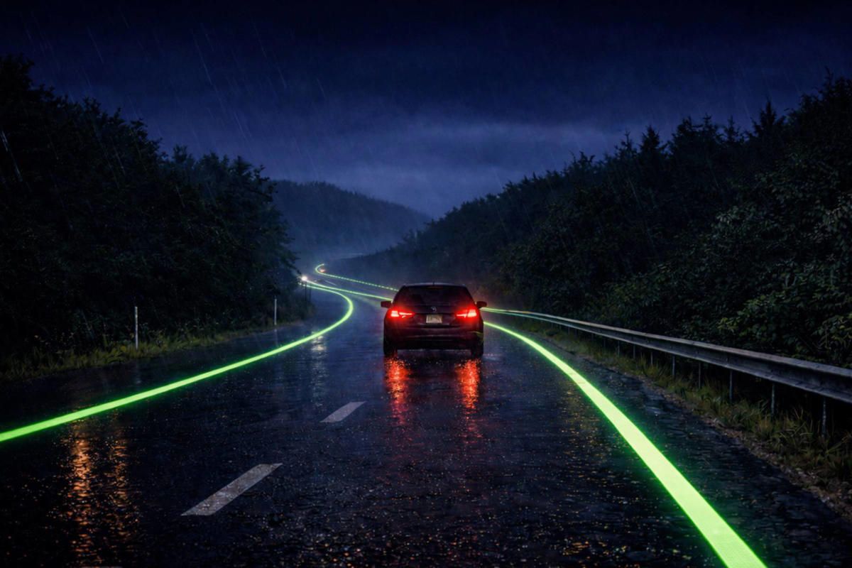 Líneas fotoluminiscentes en la carretera, una solución sencilla y económica para evitar salidas de vía