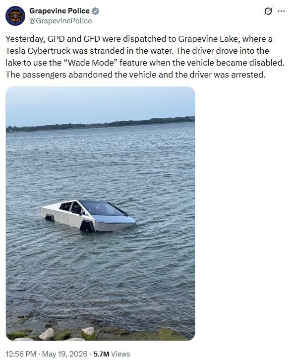 Tesla driver tests ‘Wade Mode’ in Texas lake—consequences are swift
