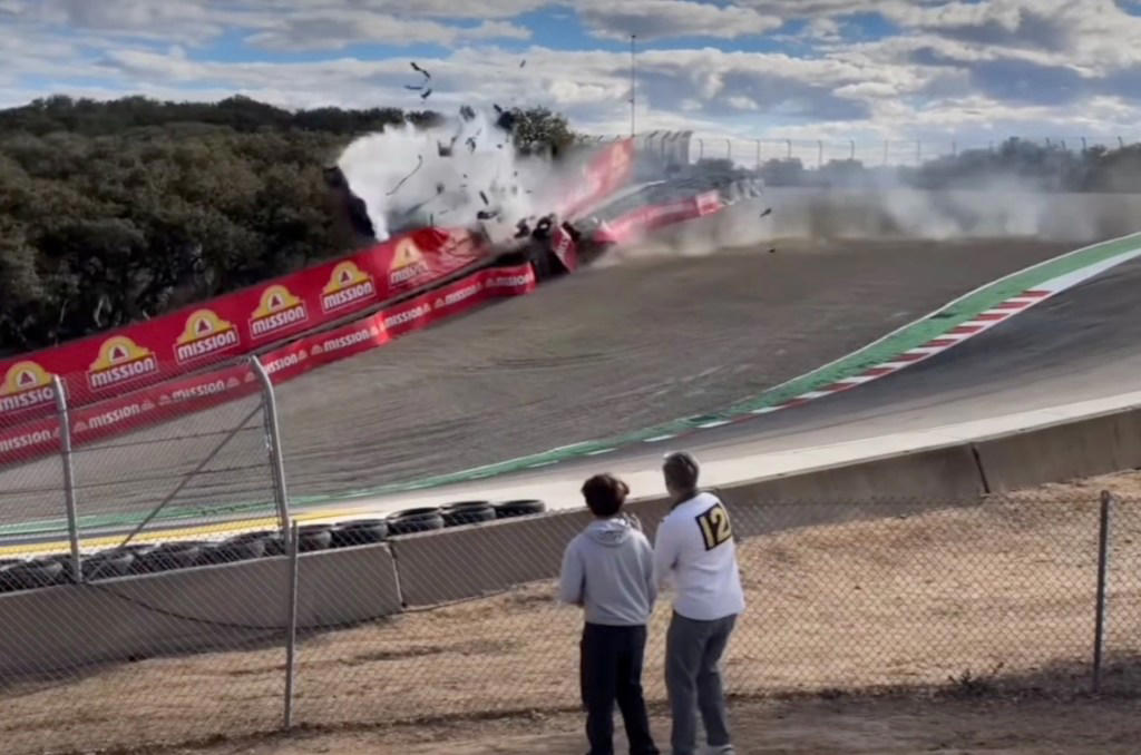 Porsche driver crashes at California racetrack on corkscrew