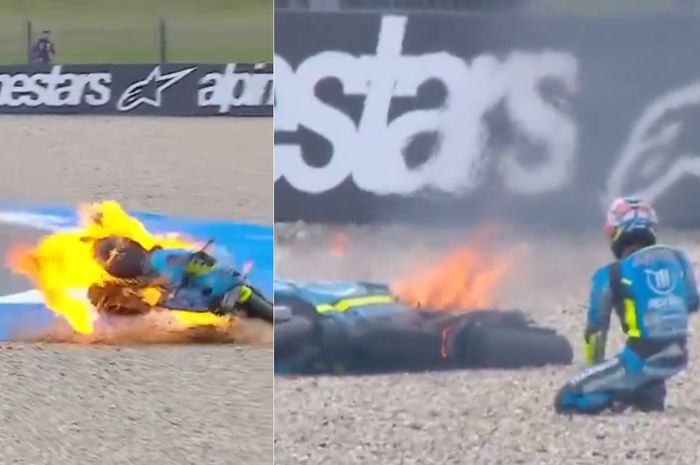 MotoGP, Ngerinya Crash Ai Ogura di Practice MotoGP Belanda 2025, Motornya Sampai Meledak dan Berkobar