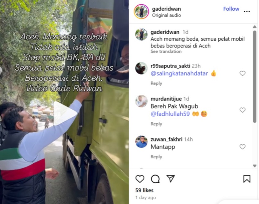 Viral Wagub Aceh Stop Truk Luar Kota, Malah Dikasih Uang Makan